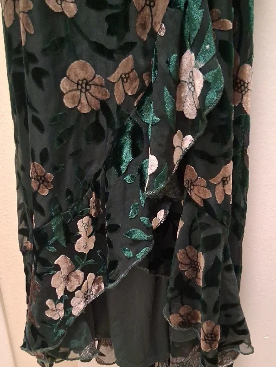 Lulu's Emerald Green Velvet Floral Wrap Maxi Dress with Metallic Accents - Picture 11 of 13